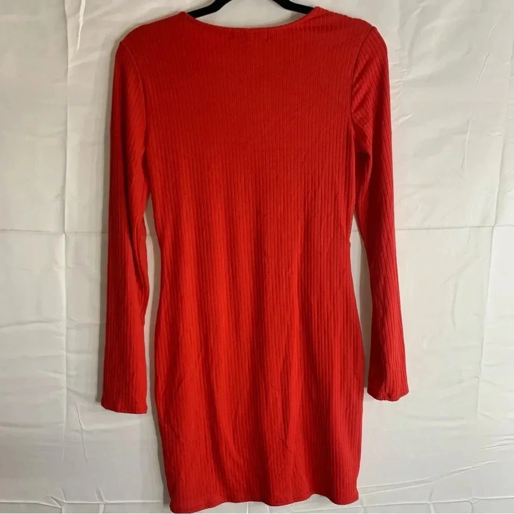 NWoT Derek Heart Red Ribbed Mesh Long Sleeve Bodycon Dress, size M - Picture 7 of 8